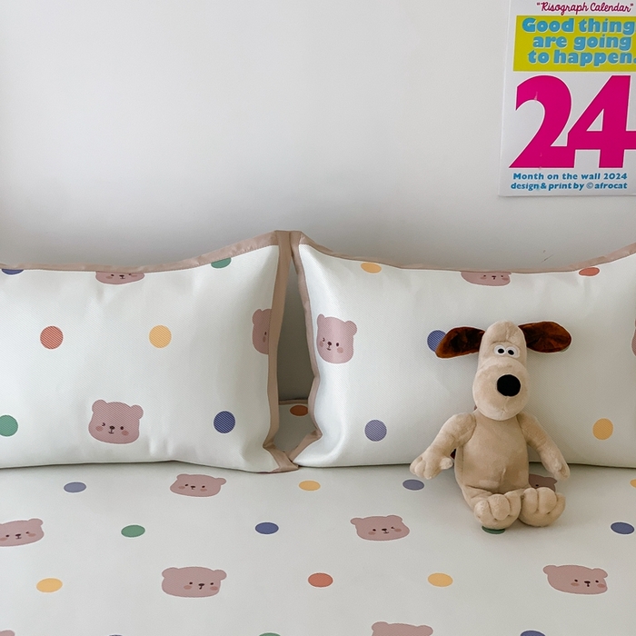 91家纺网 家纺一手货源 找家纺 昔可家纺 2024新款冰藤席床笠款--卡通系列 彩色波点熊