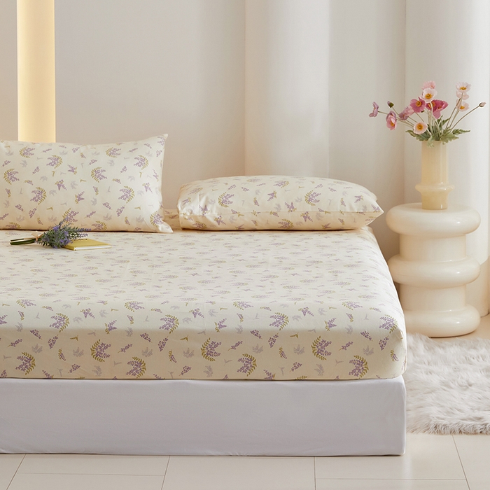 91家纺网 家纺一手货源 找家纺 怡家居 2024新款A类老粗布枕套床单床笠单品组合三件套 紫色香氛