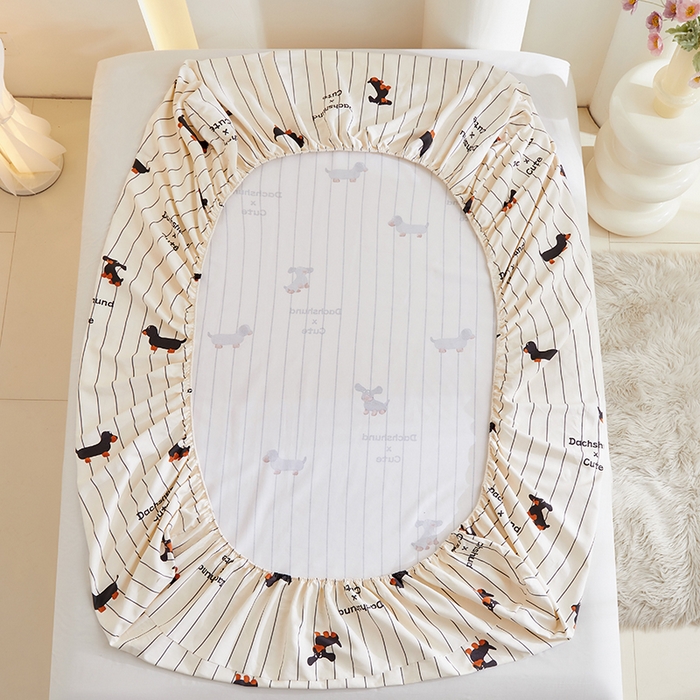 91家纺网 家纺一手货源 找家纺 怡家居 2024新款A类老粗布枕套床单床笠单品组合三件套 条纹腊肠狗