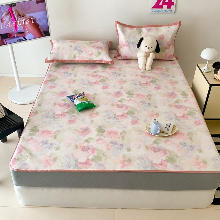 91家纺网 家纺一手货源 找家纺 昔可家纺 2024新款冰藤席床笠款--简约系列 彩色水彩花