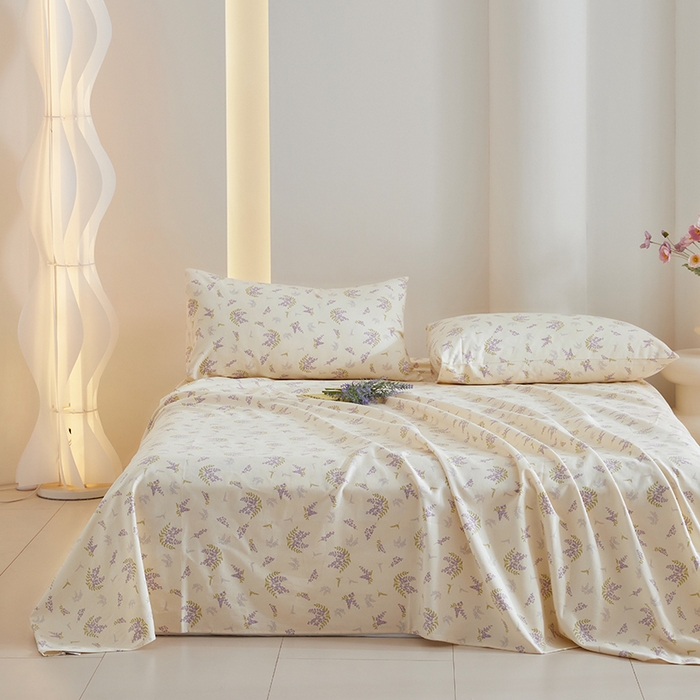 91家纺网 家纺一手货源 找家纺 怡家居 2024新款A类老粗布枕套床单床笠单品组合三件套 紫色香氛