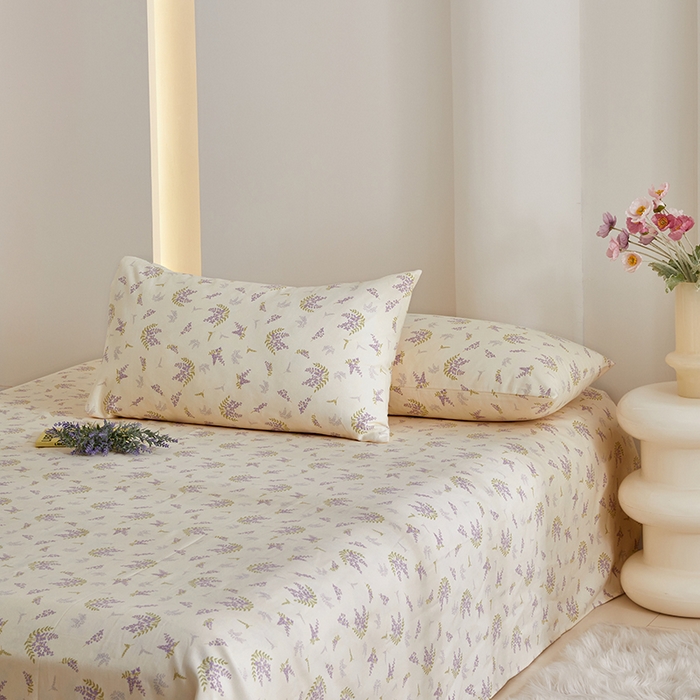 91家纺网 家纺一手货源 找家纺 怡家居 2024新款A类老粗布枕套床单床笠单品组合三件套 紫色香氛