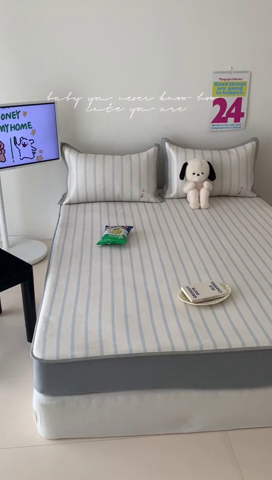 91家纺网 家纺一手货源 找家纺 昔可家纺 2024新款大版数码印花冰藤席床笠款 樱桃萌宠