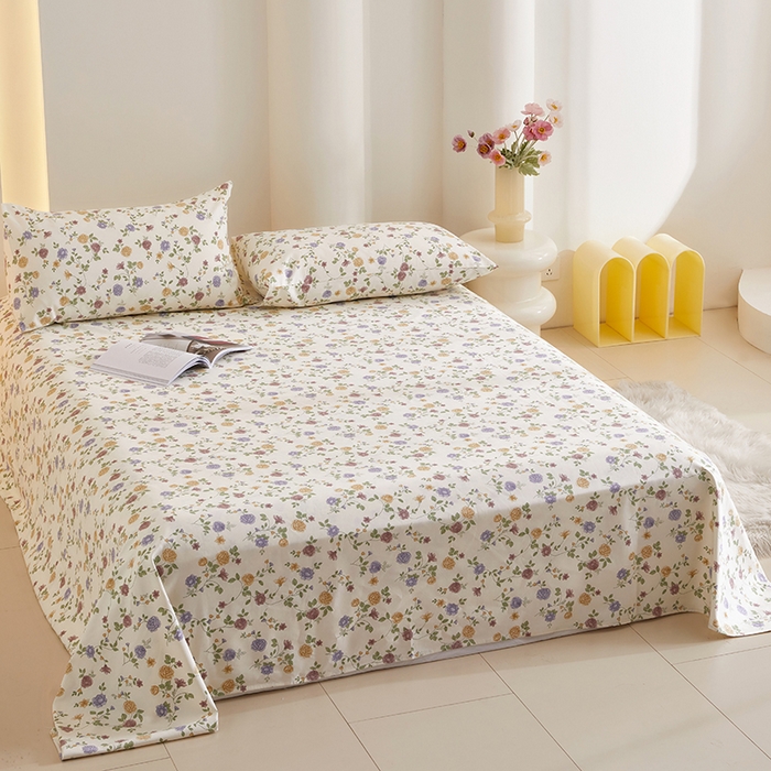 91家纺网 家纺一手货源 找家纺 怡家居 2024新款A类老粗布枕套床单床笠单品组合三件套 紫苏