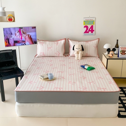 昔可家纺 2024新款冰藤席床笠款--卡通系列 条纹丝带蝴蝶结