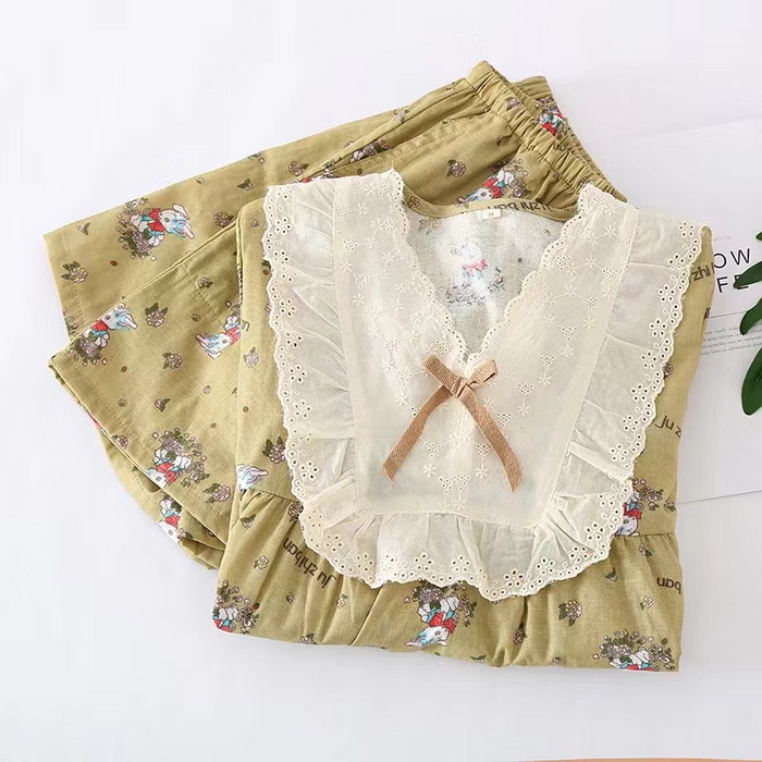 91家纺网 家纺一手货源 找家纺 （总）洛兰沙家居馆【只代发】【只代发】 2024新款睡衣套装秋季长袖居家外穿黄碎花长袖长裤