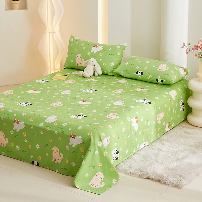 91家纺网 家纺一手货源 找家纺 怡家居 2024新款A类老粗布枕套床单床笠单品组合三件套 童趣