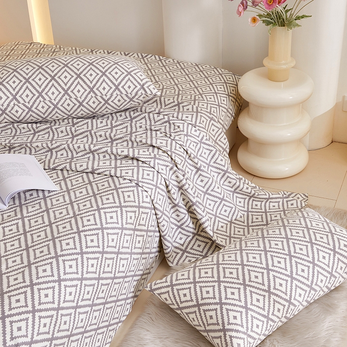 91家纺网 家纺一手货源 找家纺 怡家居 2024新款A类老粗布枕套床单床笠单品组合三件套 印象都市