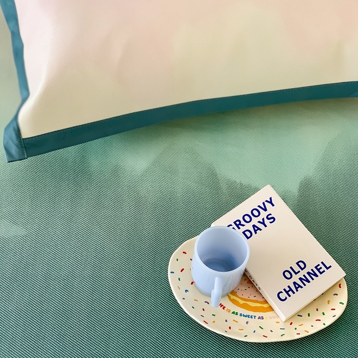 91家纺网 家纺一手货源 找家纺 昔可家纺 2024新款冰藤席床笠款--晕染系列 晕染绿