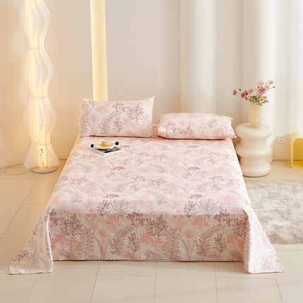 怡家居 2024新款A类老粗布枕套床单床笠单品组合三件套 曼茵-粉