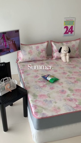 91家纺网 家纺一手货源 找家纺 昔可家纺 2024新款冰藤席床笠款--简约系列 彩色水彩花