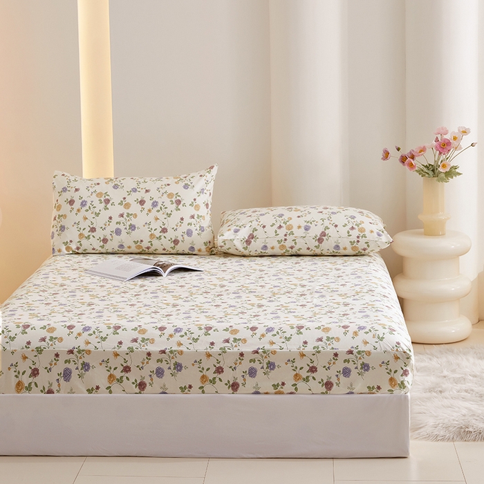 91家纺网 家纺一手货源 找家纺 怡家居 2024新款A类老粗布枕套床单床笠单品组合三件套 紫苏