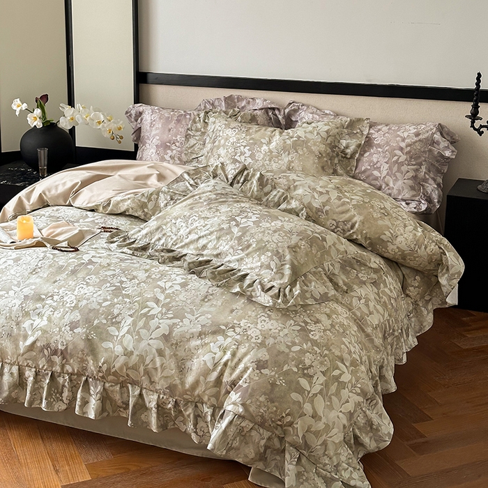 91家纺网 家纺一手货源 找家纺 （总）窝米 2024春夏13376法式复古大花边数码款四件套系列