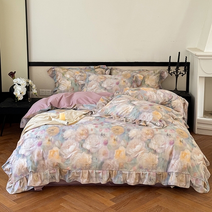 91家纺网 家纺一手货源 找家纺 （总）窝米 2024春夏13376法式复古大花边数码款四件套系列