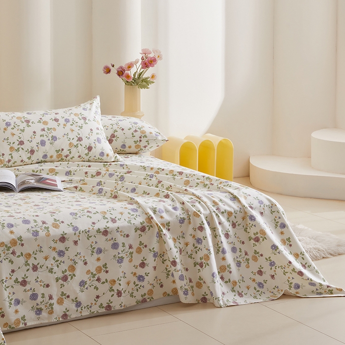 91家纺网 家纺一手货源 找家纺 怡家居 2024新款A类老粗布枕套床单床笠单品组合三件套 紫苏