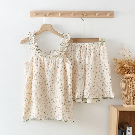 洛兰沙家居馆【只代发】【只代发】 2024新款夏季绉布吊带套装 田园兔
