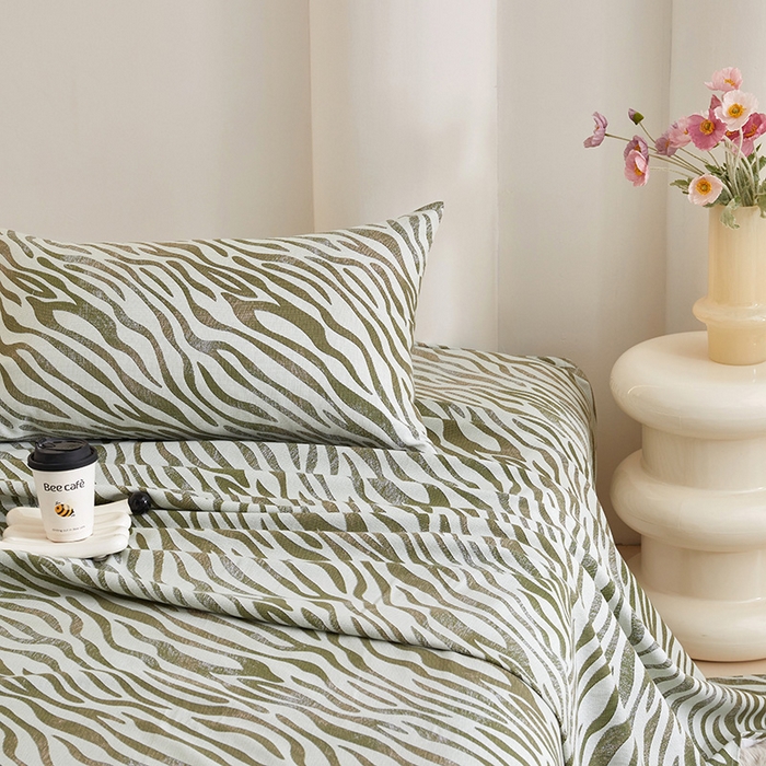 91家纺网 家纺一手货源 找家纺 怡家居 2024新款A类老粗布枕套床单床笠单品组合三件套 莱思-绿