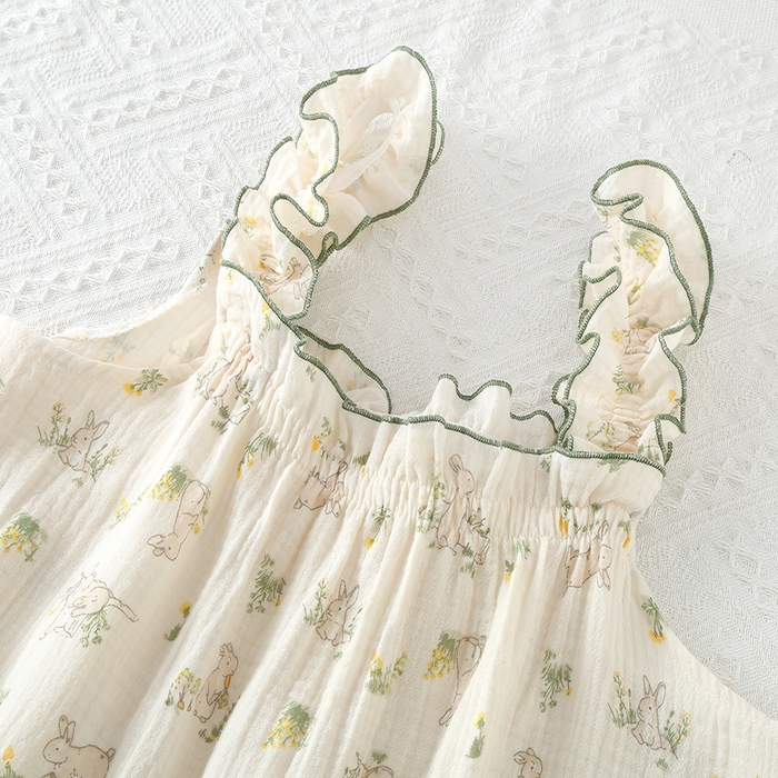 91家纺网 家纺一手货源 找家纺 洛兰沙家居馆【只代发】【只代发】 2024新款夏季绉布吊带套装 田园兔