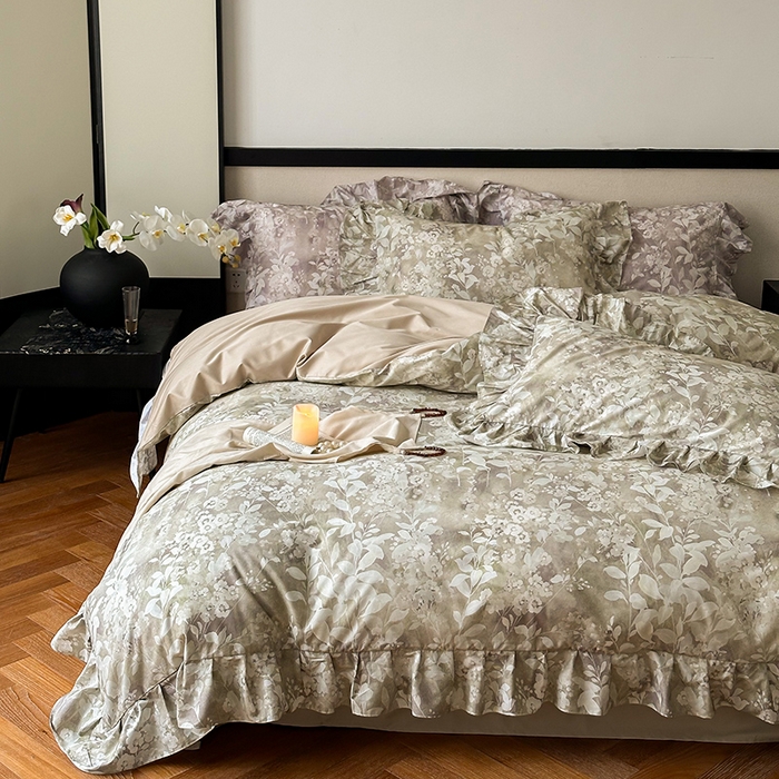 91家纺网 家纺一手货源 找家纺 窝米 2024春夏13376法式复古大花边数码款四件套系列 尘海-黄