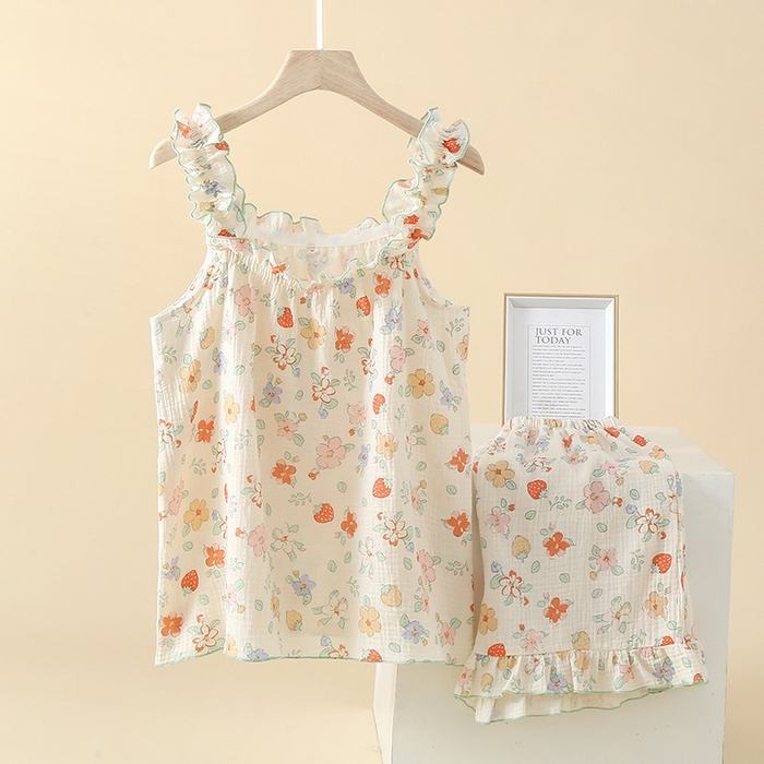 91家纺网 家纺一手货源 找家纺 （总）洛兰沙家居馆【只代发】【只代发】 2024新款夏季绉布吊带套装