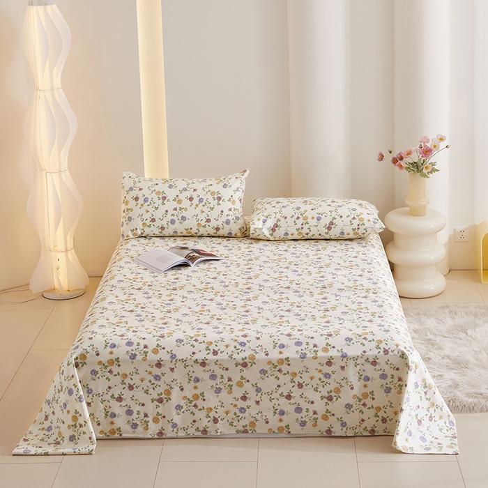 91家纺网 家纺一手货源 找家纺 怡家居 2024新款A类老粗布枕套床单床笠单品组合三件套 紫苏