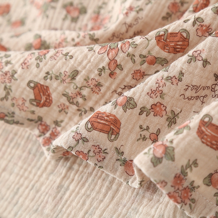 91家纺网 家纺一手货源 找家纺 洛兰沙家居馆【只代发】【只代发】 2024新款温柔女碎花纯棉棉纱宽松双层纱布家居服半袖长裤三件套 玫瑰花园