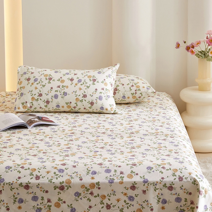 91家纺网 家纺一手货源 找家纺 怡家居 2024新款A类老粗布枕套床单床笠单品组合三件套 紫苏