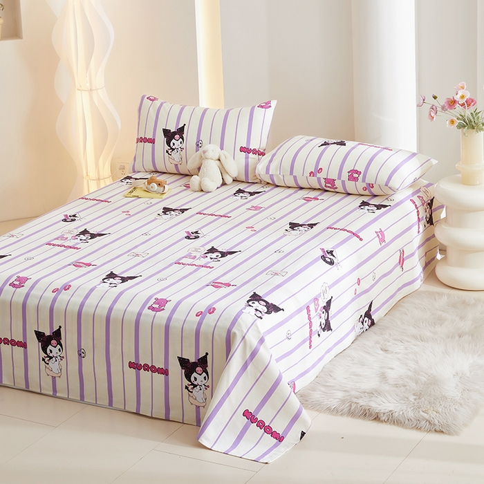 91家纺网 家纺一手货源 找家纺 怡家居 2024新款A类老粗布枕套床单床笠单品组合三件套 库洛米