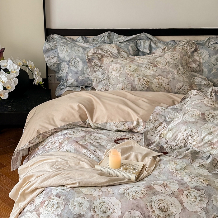 91家纺网 家纺一手货源 找家纺 窝米 2024春夏13376法式复古大花边数码款四件套系列 芙朵-粉