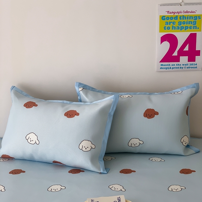 91家纺网 家纺一手货源 找家纺 昔可家纺 2024新款冰藤席床笠款--卡通系列 小棕狗狗