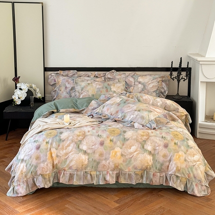 91家纺网 家纺一手货源 找家纺 （总）窝米 2024春夏13376法式复古大花边数码款四件套系列