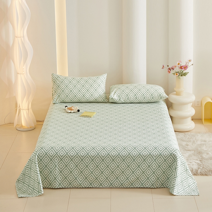 91家纺网 家纺一手货源 找家纺 怡家居 2024新款A类老粗布枕套床单床笠单品组合三件套 时光韵律