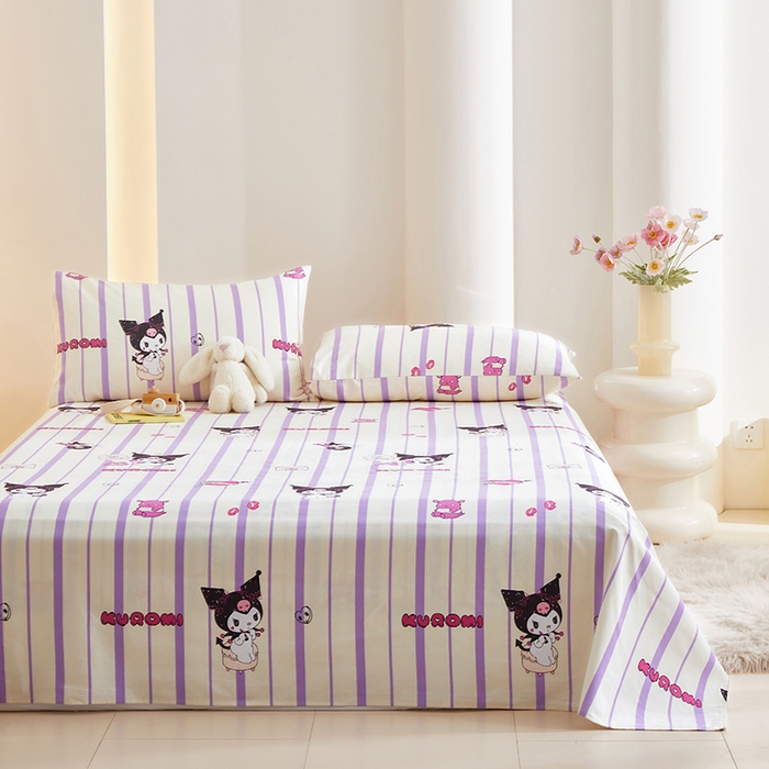 91家纺网 家纺一手货源 找家纺 怡家居 2024新款A类老粗布枕套床单床笠单品组合三件套 库洛米