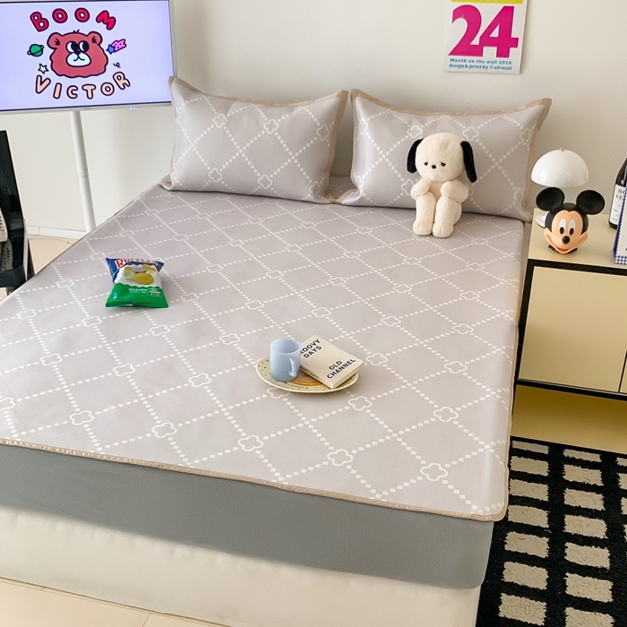 91家纺网 家纺一手货源 找家纺 昔可家纺 2024新款冰藤席床笠款--简约系列 菱格四叶花