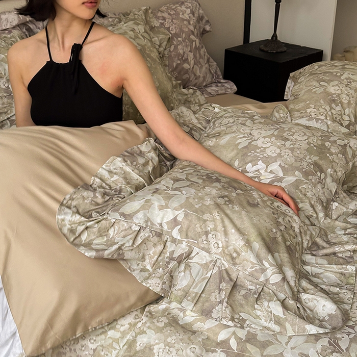 91家纺网 家纺一手货源 找家纺 （总）窝米 2024春夏13376法式复古大花边数码款四件套系列