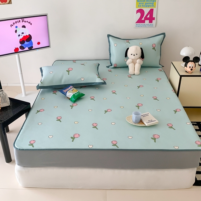 91家纺网 家纺一手货源 找家纺 昔可家纺 2024新款冰藤席床笠款--卡通系列 爱心郁金香