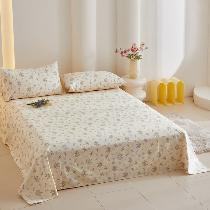 91家纺网 家纺一手货源 找家纺 怡家居 2024新款A类老粗布枕套床单床笠单品组合三件套 紫色香氛