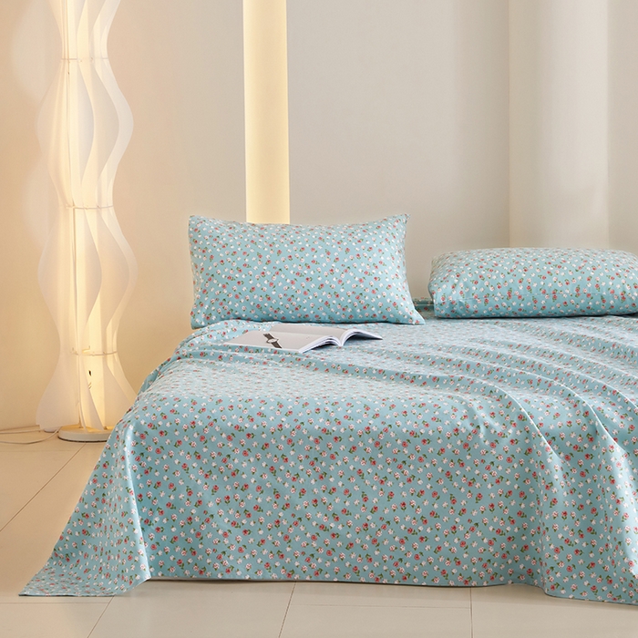 91家纺网 家纺一手货源 找家纺 怡家居 2024新款A类老粗布枕套床单床笠单品组合三件套 浅语