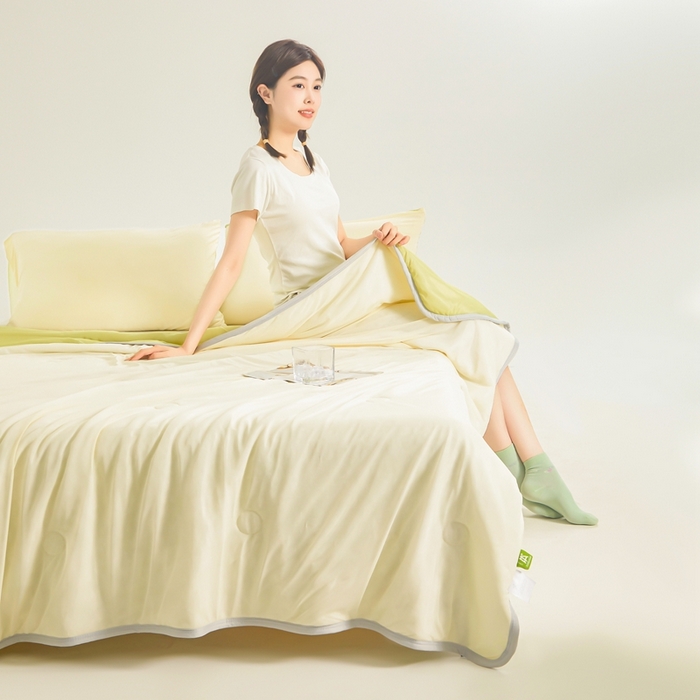 91家纺网 家纺一手货源 找家纺 美梦里 2025新款凉感丝夏被西瓜被夏凉被瓜瓜空调被子 清爽柠檬