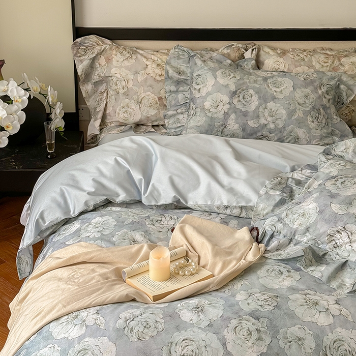 91家纺网 家纺一手货源 找家纺 窝米 2024春夏13376法式复古大花边数码款四件套系列 芙朵-绿