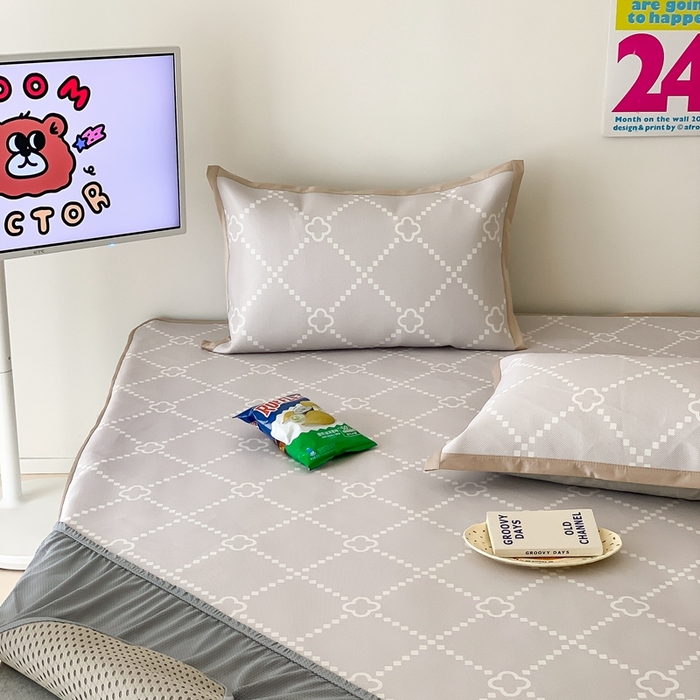 91家纺网 家纺一手货源 找家纺 昔可家纺 2024新款冰藤席床笠款--简约系列 菱格四叶花