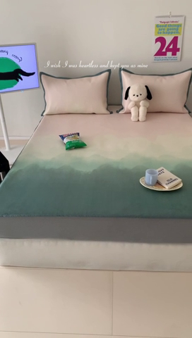 91家纺网 家纺一手货源 找家纺 昔可家纺 2024新款冰藤席床笠款--晕染系列 晕染绿