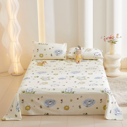 怡家居 2024新款A类老粗布枕套床单床笠单品组合三件套 好心情