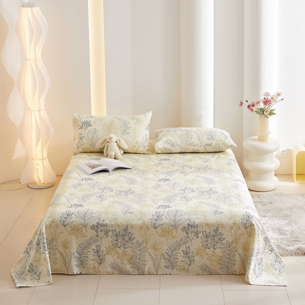 怡家居 2024新款A类老粗布枕套床单床笠单品组合三件套 曼茵-蓝