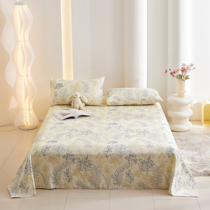 91家纺网 家纺一手货源 找家纺 怡家居 2024新款A类老粗布枕套床单床笠单品组合三件套 曼茵-蓝