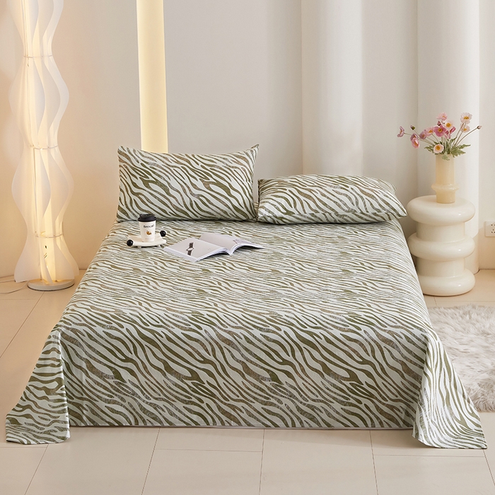 91家纺网 家纺一手货源 找家纺 怡家居 2024新款A类老粗布枕套床单床笠单品组合三件套 莱思-绿