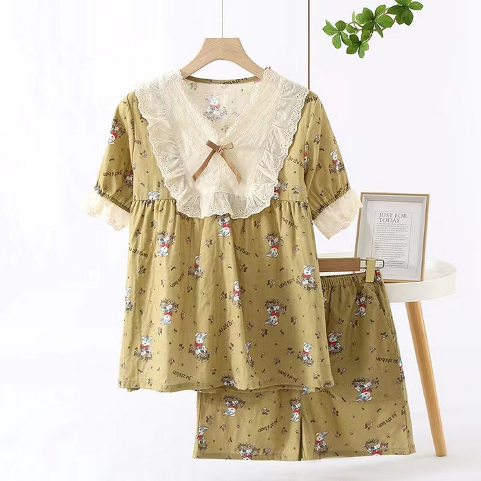 91家纺网 家纺一手货源 找家纺 （总）洛兰沙家居馆【只代发】【只代发】 2024新款睡衣套装秋季长袖居家外穿黄碎花长袖长裤