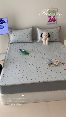 91家纺网 家纺一手货源 找家纺 昔可家纺 2024新款大版数码印花冰藤席床笠款 波点兔