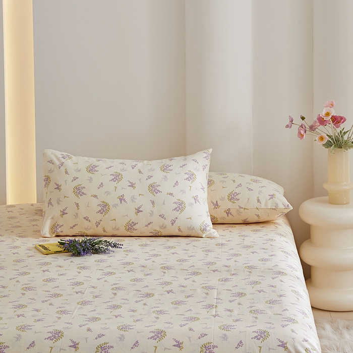 91家纺网 家纺一手货源 找家纺 怡家居 2024新款A类老粗布枕套床单床笠单品组合三件套 紫色香氛