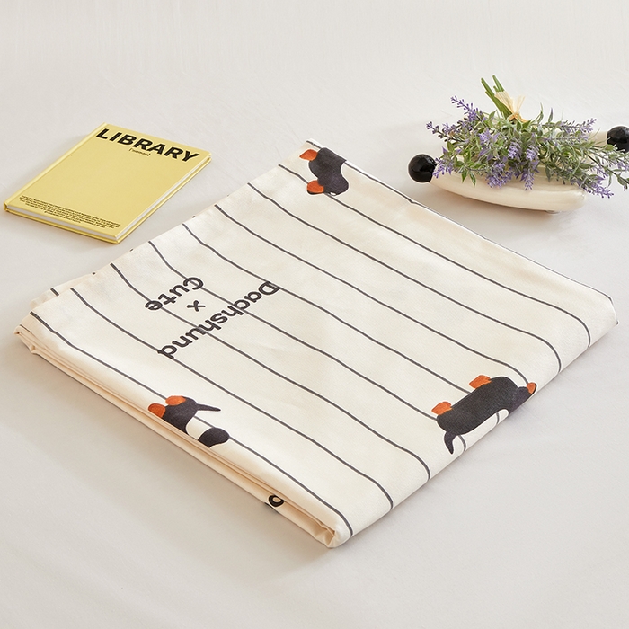 91家纺网 家纺一手货源 找家纺 怡家居 2024新款A类老粗布枕套床单床笠单品组合三件套 条纹腊肠狗